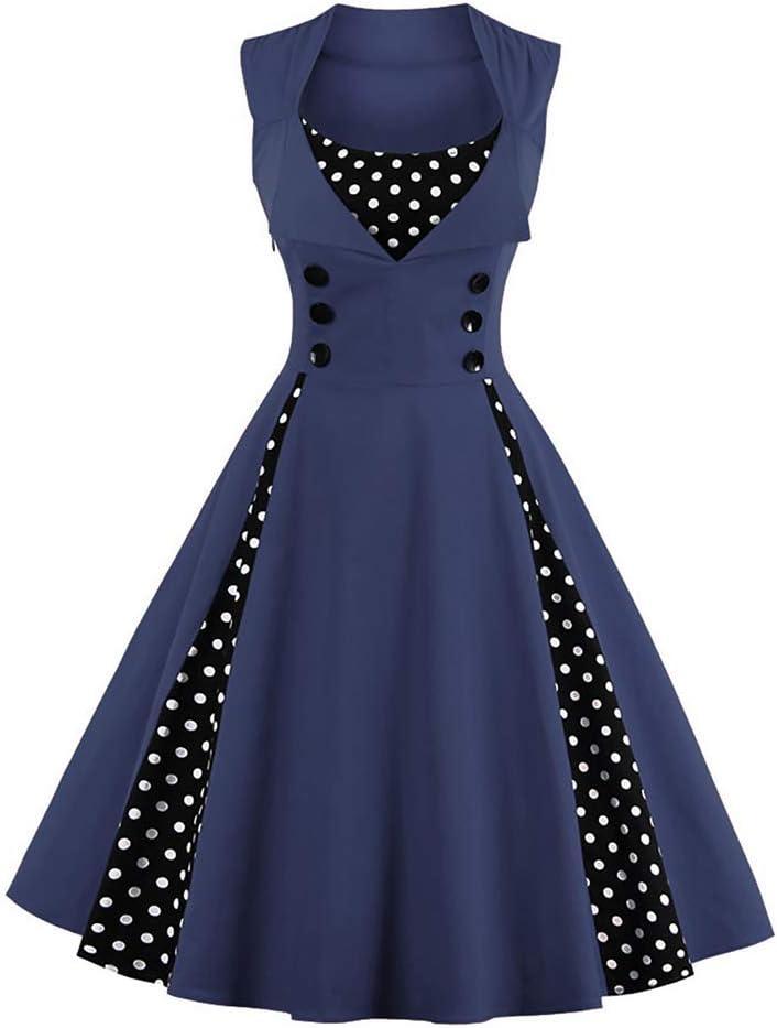 Women Vintage Polka Dot 1950s Rockabilly Halter Audrey Dress Retro Floral Evening Cocktail Swing Dress L
