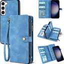 TwoHead for Samsung Galaxy S23 Wallet Case with Card Holder & Detachable Magnetic Phone Case for Galaxy S23,PU Leather Shockproof Protective Phone Cover Wallet with Wrist Strap(6.1 in,Sky Blue)