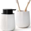 Bosilunlife Soap and Toothbrush Holder Set - Ceramic Bathroom Accessories Set White Foaming Hand Soap Dispenser Set Bathroom Counter Toothbrush Holder and Soap Dispenser Set