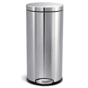 simplehuman Round Step Can, 30L / 8 Gallon Kitchen Trash Can, Iconic Round Shape, 150,000-Step Pedal, Lid Shox® Silent Close, Removable Inner Bucket, Brushed Stainless Steel