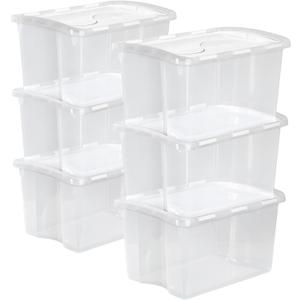 Sterilite 6-Pack Stackable Storage Bin with Lid, Clear Plastic Design, 48 Quart