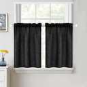 MIULEE Halloween Cafe Curtains 30 Inch Length Half Window Curtain Semi Sheer Farmhouse Short Linen Drapes for Kitchen Bathroom Basement Small Window, Rod Pocket Tier Curtains 2 Panels W26XL30, Black
