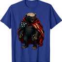 Fun Patriotic Honey Badger American Flag USA Animal Design T-Shirt (Blue, XXXL)