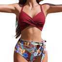 AI'MAGE Womens High Waisted Bikini Sets Tummy Control Swimsuits Two Piece Swim Suits 2025 Crisscross Tie Back Bathing Suits (Small, Floral)