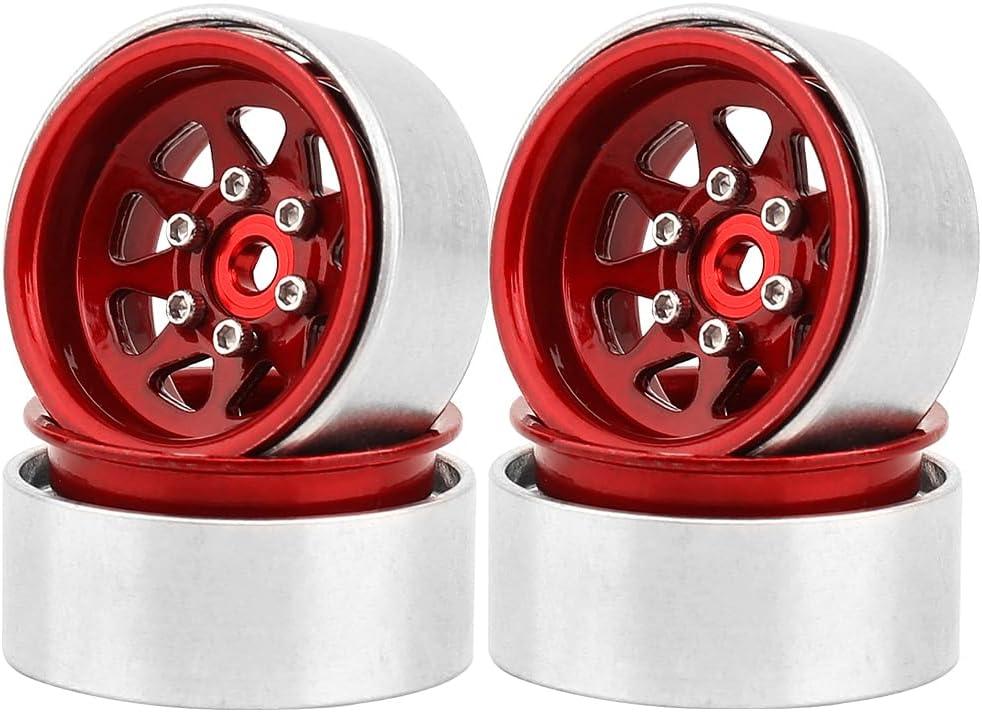 1.0 Beadlock Wheel -3.78mm Offset Wheel Rims for 1/18 1/24 RC Crawler Car Axial AX24 SCX24 FMS FCX24 TRX4M Upgrades (Dark red)