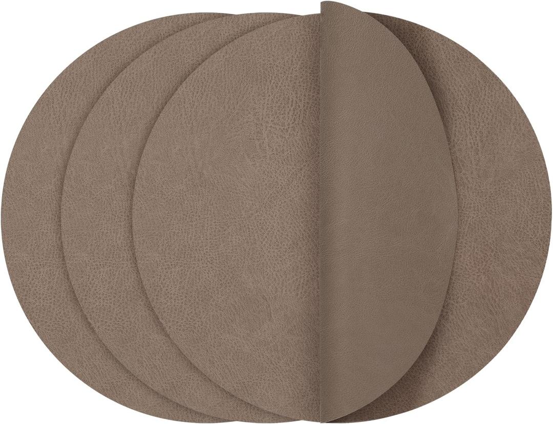 Round Placemats Dual Sided, Faux Leather Place Mats Non-Slip Heat Stain Resistant Outdoor Table Mats Indoor Placemats for Kitchen Dining (Brown, Set of 4)