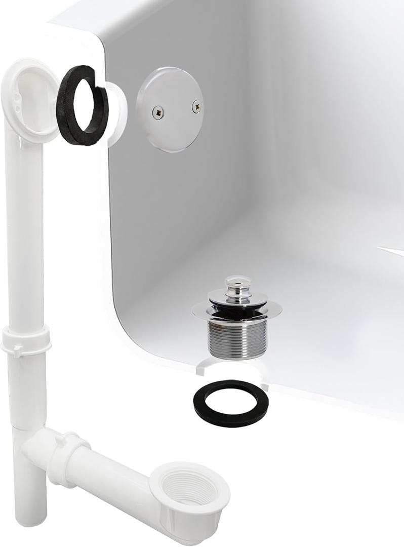 Westbrass Y594244CP White Tubular Twist & Close Bath Waste and Overflow Assembly, Polished Chrome