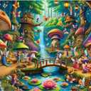 Rocorose Jigsaw Puzzle for Adults, 1000 Pieces Fairyland Mushroom House Puzzle Colorful Fairy Cottage Puzzle Challenging Family Perfect for Game Nights Party Butterfly Flower Decoration