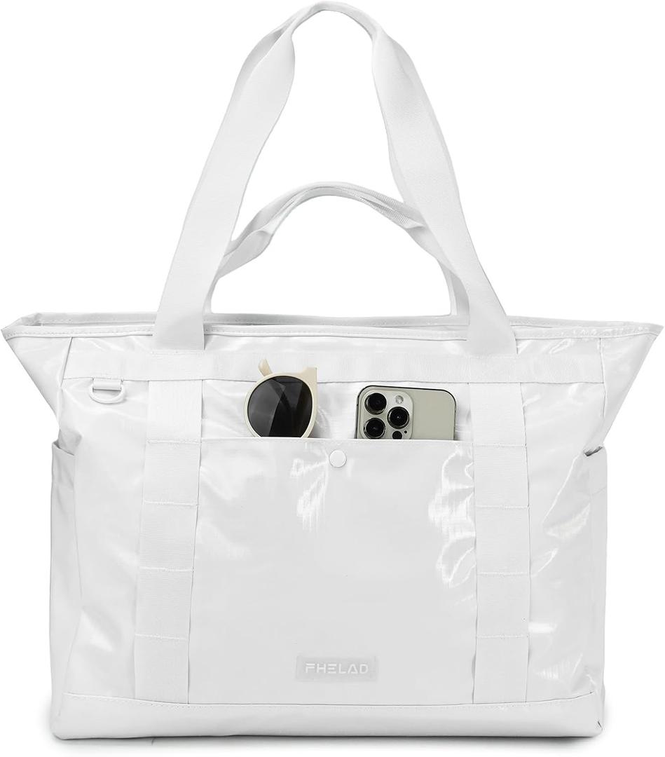 FHELAD Beach Tote Bag for Women Waterproof Sandproof, 15.6" Laptop Compartment, 25L Large Work Shoulder Bag for Office Travel | Zipper is Smooth, Luggage Strap