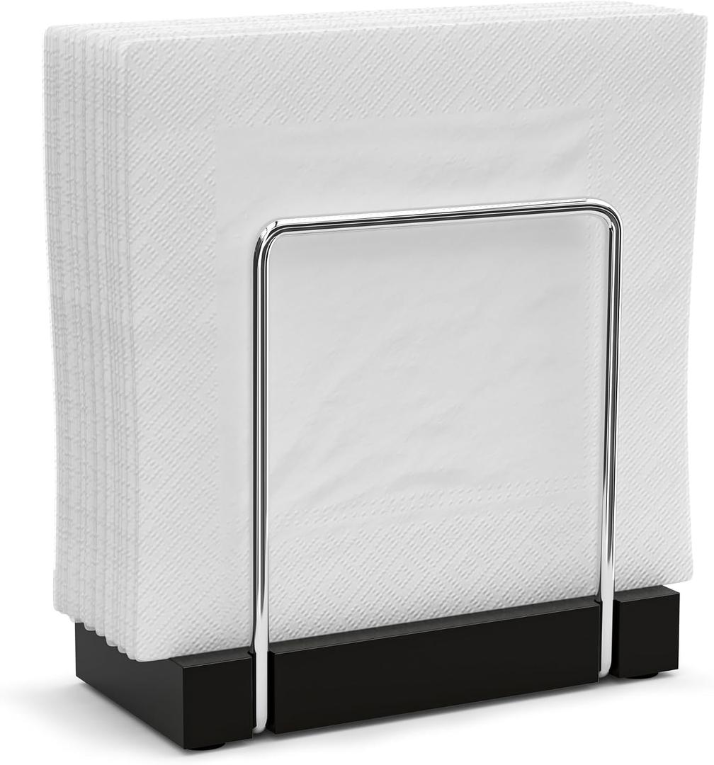 Napkin Holder for Table, Bamboo Iron Standing Napkin Dispenser for Kitchen Dining Table Farmhouse Cocktail Picnic Rustic Wood Holders for Mail Bills Suitable for All Dining Room Decors Silvery & Black