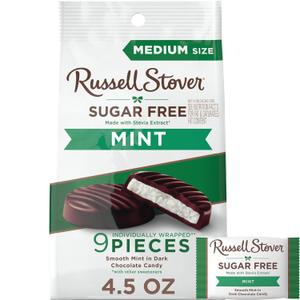 3 x RUSSELL STOVER Sugar Free Dark Chocolate Mint Patties Candy, 4.5 oz. bag (EXP 12/01/26)