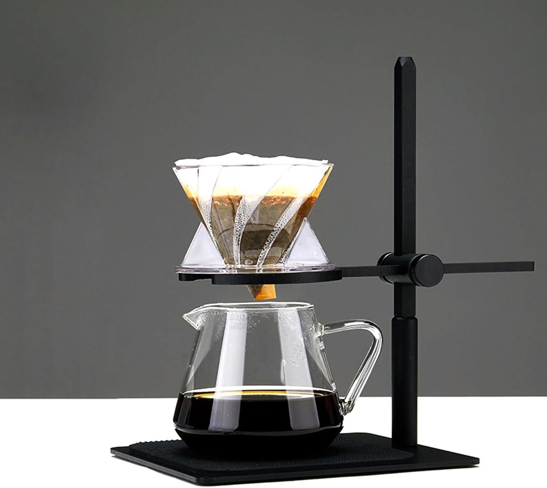 Pour Over Coffee Station Coffee Dripper Stand Stainless Steel (Black Adjustable)