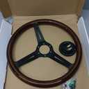 QYMOPAY 14'' 6-Bolt Wood Grain Racing Steering Wheel Vintage Nostalgic Style Car Steering Wheel with Horn Buttons