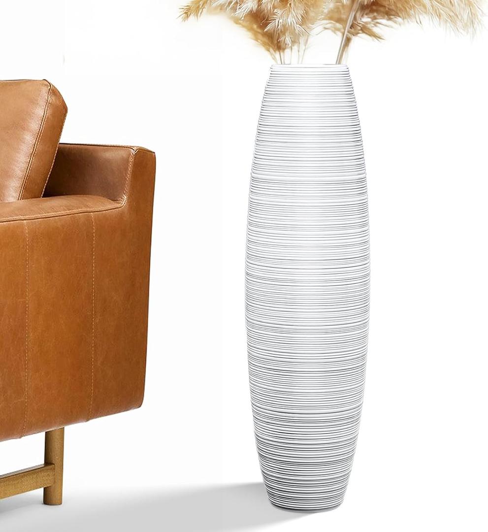 Tall Floor Vase, 27.5 inches (70cm, 2.3FT) Floor Vase Sturdy and Luxurious,Tall Vases for Country Home Decor, Living Room, Resin White Vases