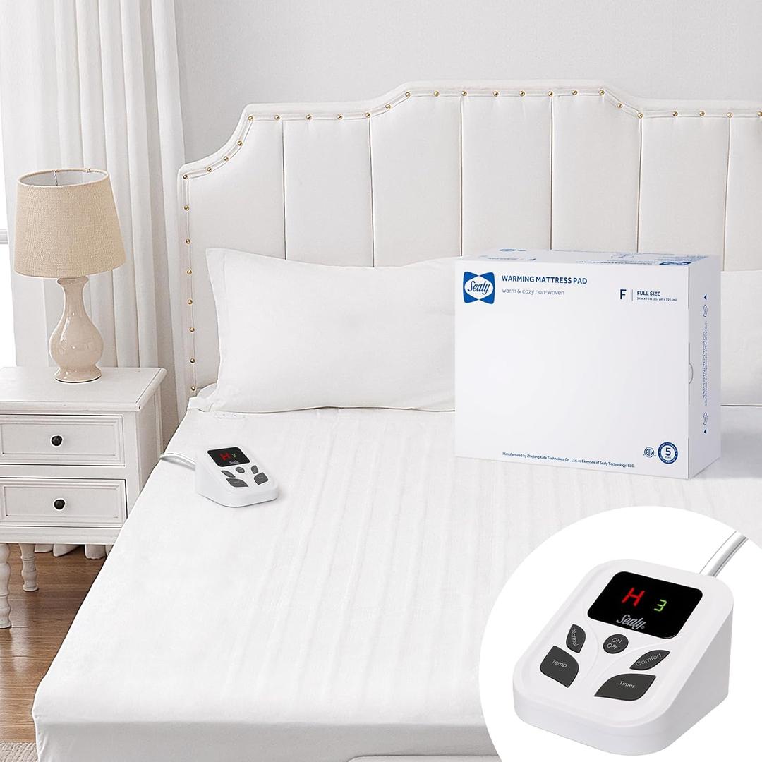 Sealy Heated Mattress Pad Full Size with 10 Heated Settings | Electric Mattress Pad Bed Warmer 54"x75" | Auto Shut Off 1-9 Hours| Fit Up to 15 Inch Deep Pocket | Machine Washable