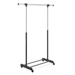 Whitmor Adjustable Rolling Clothes Organizer Chrome Garment Rack, Black and Silver