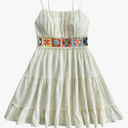 MakeMeChic Women's Floral Crochet Shirred Mini Dress Spaghetti Strap A Line Cami Dresses
size S