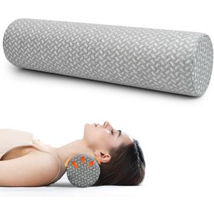 Cervical Neck Roll Pillow, Foam Round Bolster Pillow, Cylinder Pillows with Removable Washable Cover for Sleeping, Bed, Legs, Back, Yoga, Travel, Home, Office (Gray Style 1, 4inch H X 17inche L)