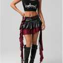 SOLY HUX Y2k Women's Faux Leather Plaid Ruffle Mini Skirt Low Waist Asymmetric Hem Outing Skirts (Black, M)