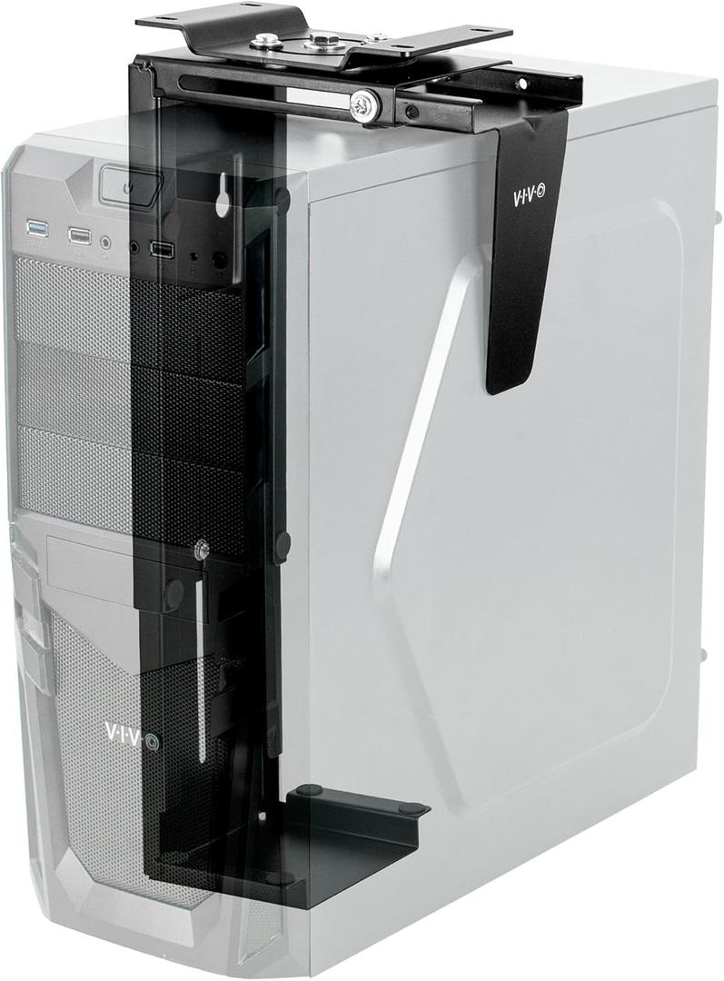 VIVO Adjustable Under Desk and Wall 3.5 to 7.8 inch Wide Office PC Mount, Computer Case CPU Machine Holder Stand with Swivel and Secure Locking, Holds 22 lbs, Black, MOUNT-PC01