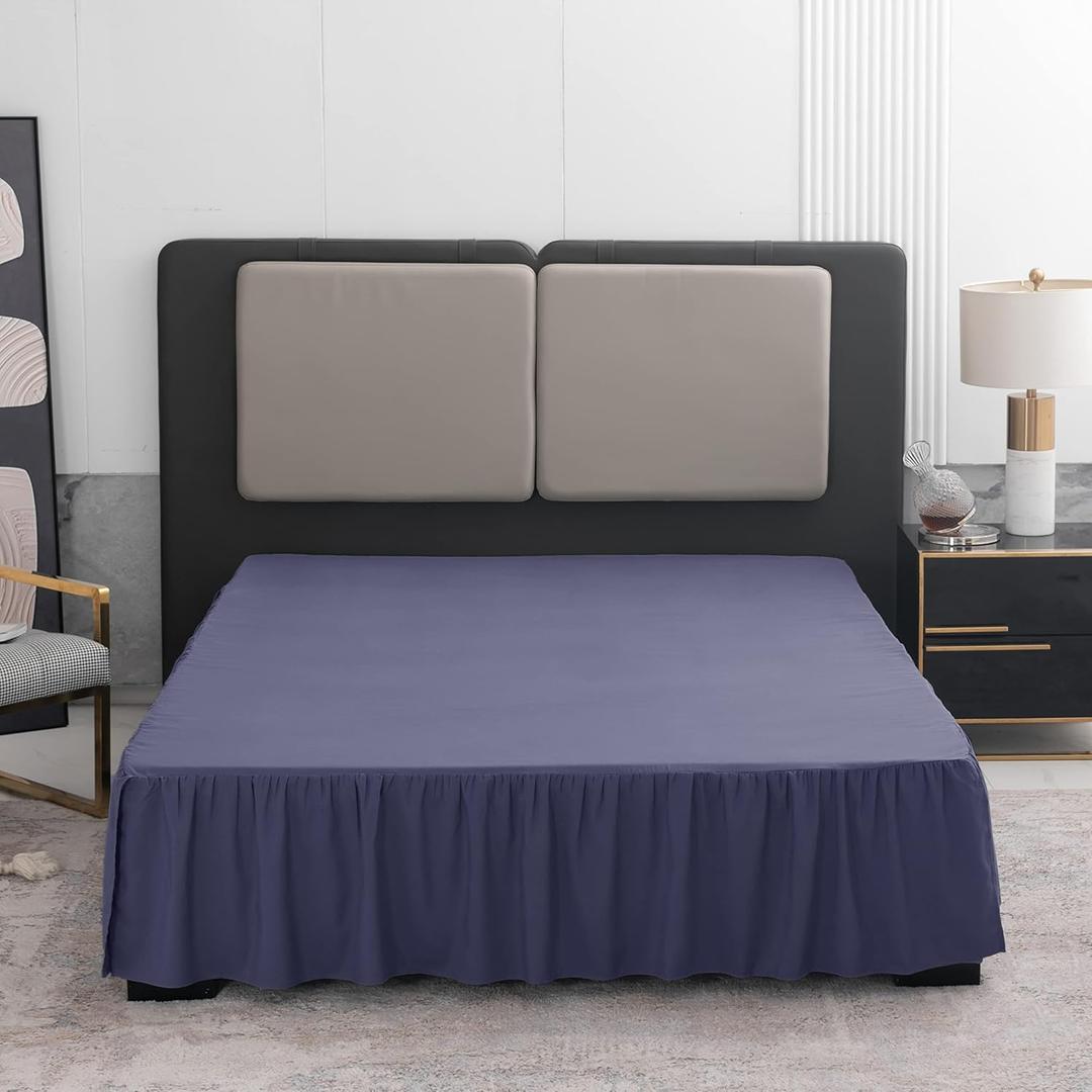 TSUTOMI Navy Blue Bed Skirt King Size Ruffled Bed Skirt with Split Corners, King Bed Skirt 16 Inch Drop, King Size Bed Skirt Grey for Ruffled Bed Skirt with Split Corners, Bed Skirt King Size