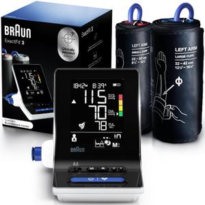 Braun ExactFit 3 Blood Pressure Monitor for Home Use, Blood Pressure Machine, Color-Coded, High BP Monitor, 2 Upper Arm Cuff Sizes, 80 Memory Slots Braun ExactFit 3 Blood Pressure Monitor for Home Use, Blood Pressure Machine, Color-Coded, High BP Monitor, 2 Upper Arm Cuff Sizes, 80 Memory Slots