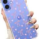 bicol for iPhone 16 Case with Screen Protector,Enhanced Camera Protection,Clear TPU Cover with Trendy Designs for Girls Women,Slim Fit Protective Phone Case,Pink Heart Ribbon Bow