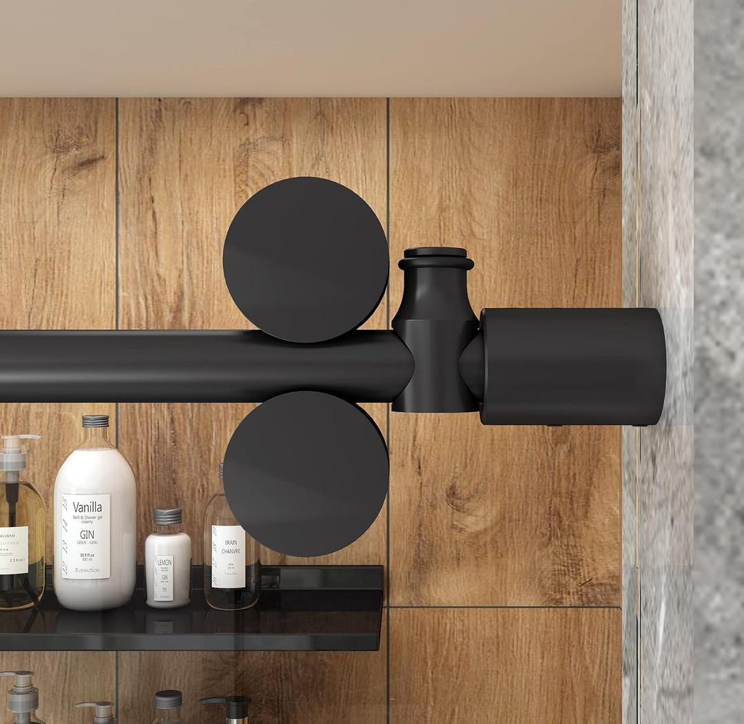DIYHD 5FT Sliding Shower Door Hardware, in-Line Frameless Shower Door Kit for 8-10mm Glass, 304 Stainless Steel Black Finish, Space-Saving Design, No Glass Included