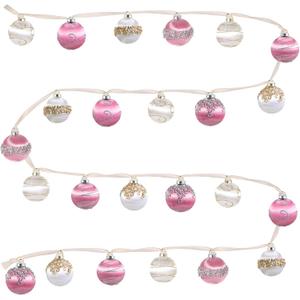 10 ft Christmas Ball Ornament Garland Hanging Christmas Satin Silk Ball Ornaments String Garland Xmas Ornament Decoration for Xmas Tree Fireplace Wreath Decorations(Pink, White)