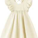 JNKLWPJS Toddler Linen Dress Baby Girls Ruffle Halter Sleeveless Casual Party Dresses Beige 100CM