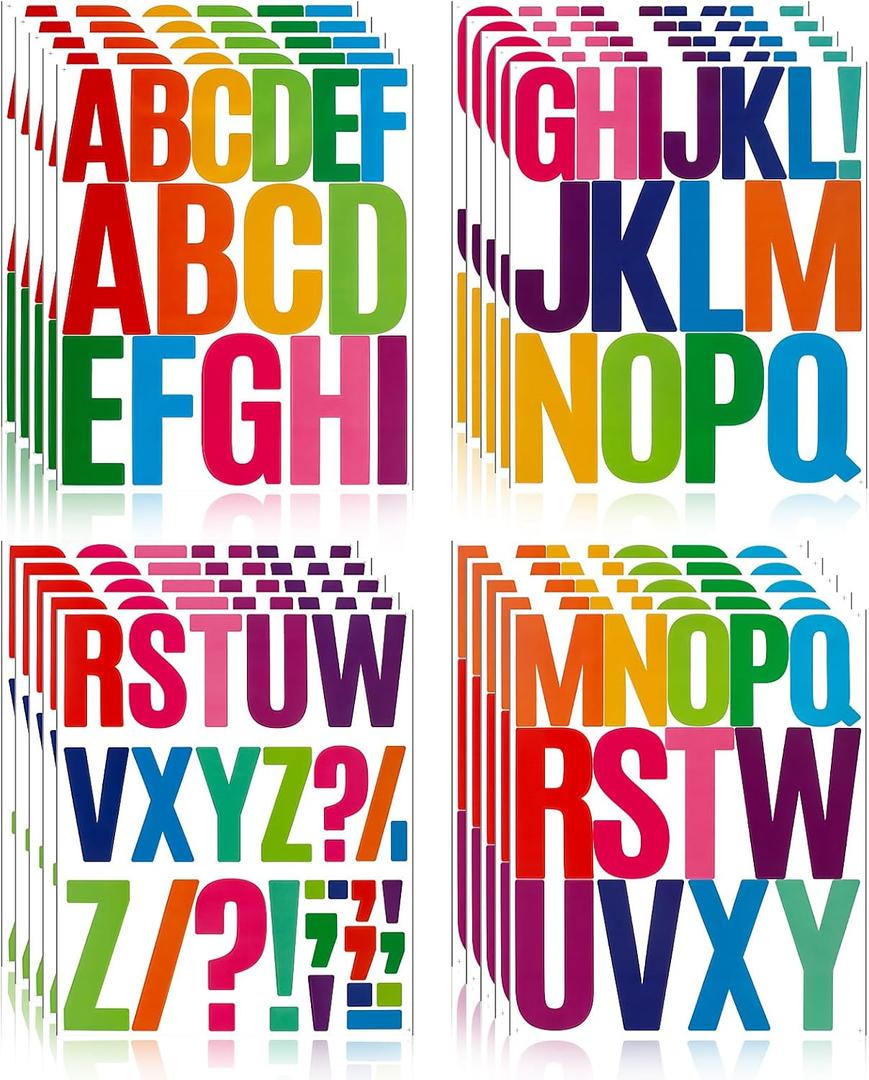 2 x Bulletin Board Letter Stickers - 350 Pcs 20 Sheets Vinyl Alphabet Stickers Waterproof,Self Adhesive Decals for DIY,Window,Door,Bike,Car,Laptop,Scrapbook,Truck,Water Bottle(3In&4In Multicolor)