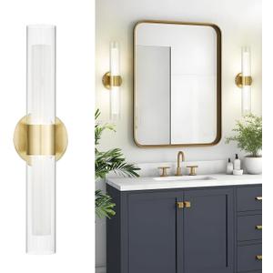 kudos Gold Bathroom Sconces Wall Lighting, Bathroom Vanity Light, Modern Wall Lights with Clear Glass and Frosted Glass,3000K/4500K/6000K Adjustable, KDVL06-GD-2 (1 Pack)