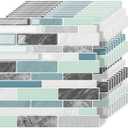 10-Sheet Peel and Stick Kitchen Backsplash Tiles, 3D Waterproof Self Adhesive Wall Tile Stick on Backsplash for Kitchen and Bathroom(Blue Green,12"12")