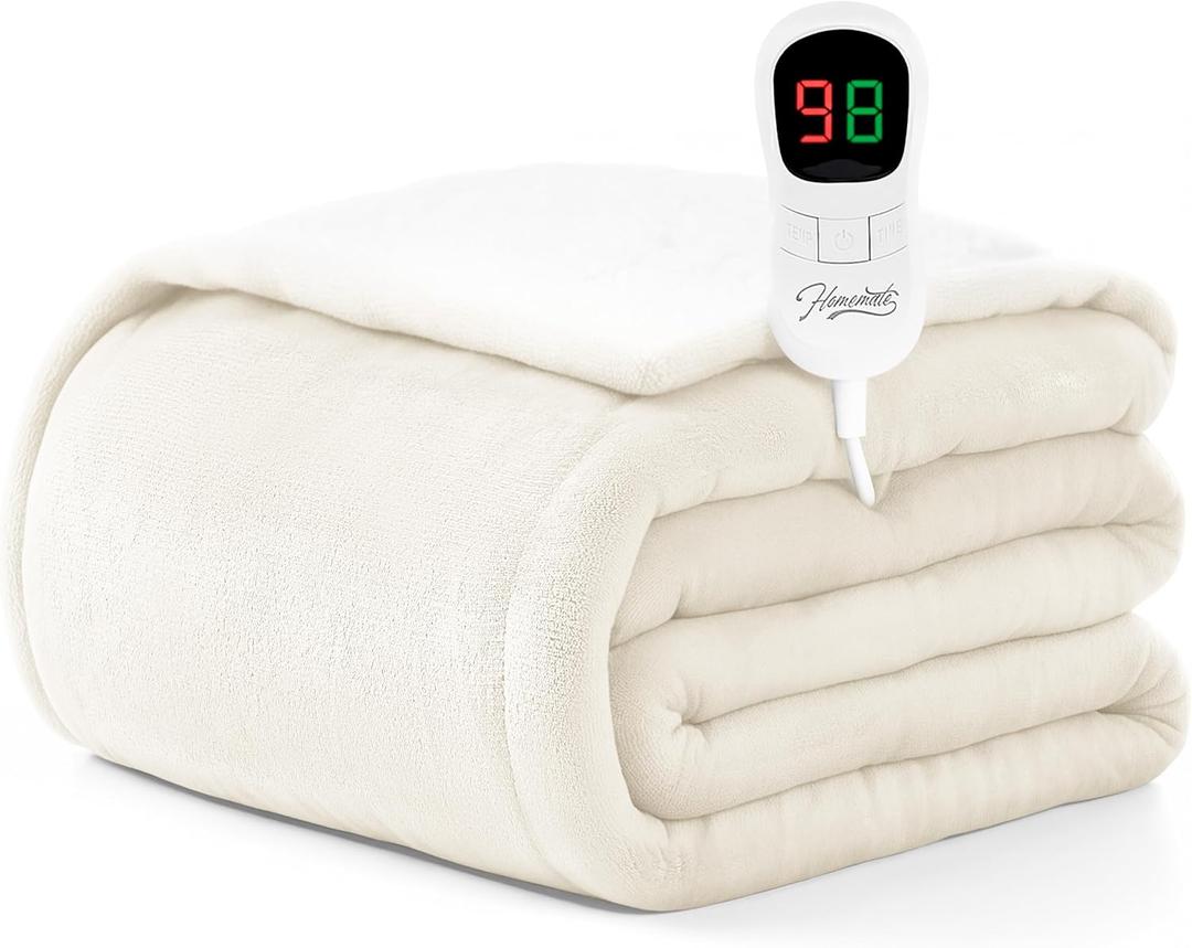 Homemate Electric Heated Blanket Full Size - 72"x84" Heating Blanket Full Size 1/2/4/6/8 Hours Auto-Off 10 Heat Level Over-Heat Protection Flannel Sherpa ETL Certification