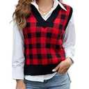 Odefou Christmas Sweater Vest Women Gifts for Adults, Gifts for Mom, Grandma, Teacher(Buffalo Plaid, M)