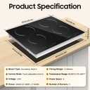 3000W 110V Cooktop Portable 4 Burners Electric Built-in Cooktop Sensor Touch Control Countertop Electric Hot Plate with Kid Safety Lock and 2H Timer, 9 Heating Level, no plug