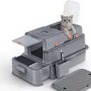 Soulbond Stainless Steel Cat Litter Box with Lid, Enclosed Large Metal Litter Box with Drawer and Flip Door for Big Cats, Top Entry, Odor Control, Easy to Clean (Grey)