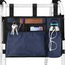 Walker Bag Basket with Cup Holder for Folding Walker Accessories for Seniors Elderly, Handicap, Foldable & Water Resistant Walker Storage Bags with Big Capacity - Dark Blue
