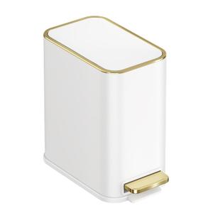 TIPGO Small Bathroom Garbage Can with Lid Soft Close, Step Pedal, 5 Liter / 1.3 Gallon Stainless Steel Garbage Bin, Slim Garbage Cans for Toilet, Office, Bedroom (White)