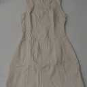 Daacee Womens Sleeveless Bodycon Denim Mini Dress Casual Waist Tucks Zipper Tank Jean Dresses (Small, Creamwhite)