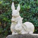 Garden-Statues - Easter Bunny Decor - Rabbit Figurine - Collectible Figurine - Spring 2 Nestled Bunny Sulpture Cream Rabbit for Easter Yard Framhouse Outdoor Dcor 9*8.25*11.5 inch Newman House Studio