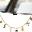 Rearview Mirror Charm for Car Gold Car Mirror Hanging Accessories with Cross and Evil Eye, Christian Cars Accessories for Women, Cross Auto Charm Faith Decor, Religion Gifts for Drivers