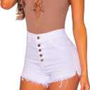 Tengo Womens High Waist Microstretch Cotton Denim Shorts (X-Large, White)