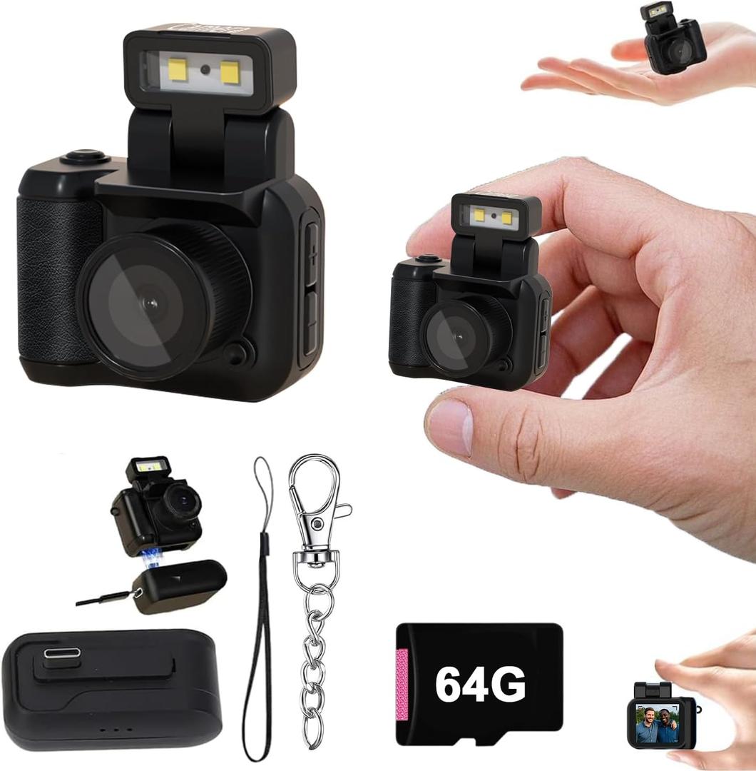 Retro Snap CameraMini Nostalgic Vintage View CameraTiny Snaps CameraKeychain Digital Photo CameraLlavero Mini CMara Retro1080p Hd with Led Flash Light (64G)