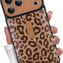 KANGHAR Compatible with iPhone 17 Pro Case Brown Leopard Print Pattern Cute Cheetah Wristband Stand Phone Cover for Women Girls Men Shockproof Slim Protective Cover 17 Pro 6.1 Inch
