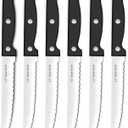 Steak Knives, 7 Pieces Steak Knife Set with Block, High Carbon Stainless Steel, Serrated Silverware Set, Black
