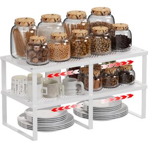 2 Pack Expandable Cabinet Shelves Organizer Width 11'' Stackable Kitchen Counter Storage Shelves,Adjustable Width Pantry Shelf Spice Rack