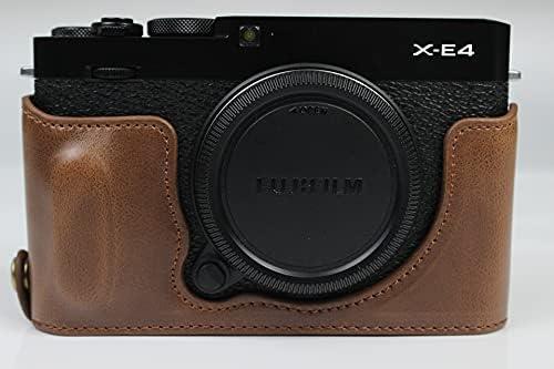 X-E4 Case, BolinUS Handmade PU Leather Half Camera Case Bag Cover Bottom Opening Version for Fuji Fujifilm X-E4 XE4 with Hand Strap (Coffee)
