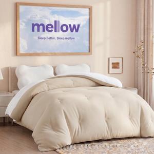 Mellow Marshmellow Comforter, Oeko-TEX Fabric (Sand, Full/Queen) Extra Fluffy Double-Stuffed Down Alternative Duvet Insert, All-Season Temperature Balancing, Box Stitch, Item Dimensions L x W 90"L x 68"W