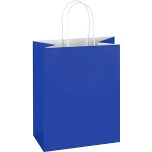 Mlyta 100 Pack 8x4.75x10 Inch Medium Royal Blue Kraft Paper Gift Bags with Handles Bulk for Goodie, Party Favor Brithday Grocery Shopping Business Wedding Retail Craft Treat To Go, Merchandise Sacks